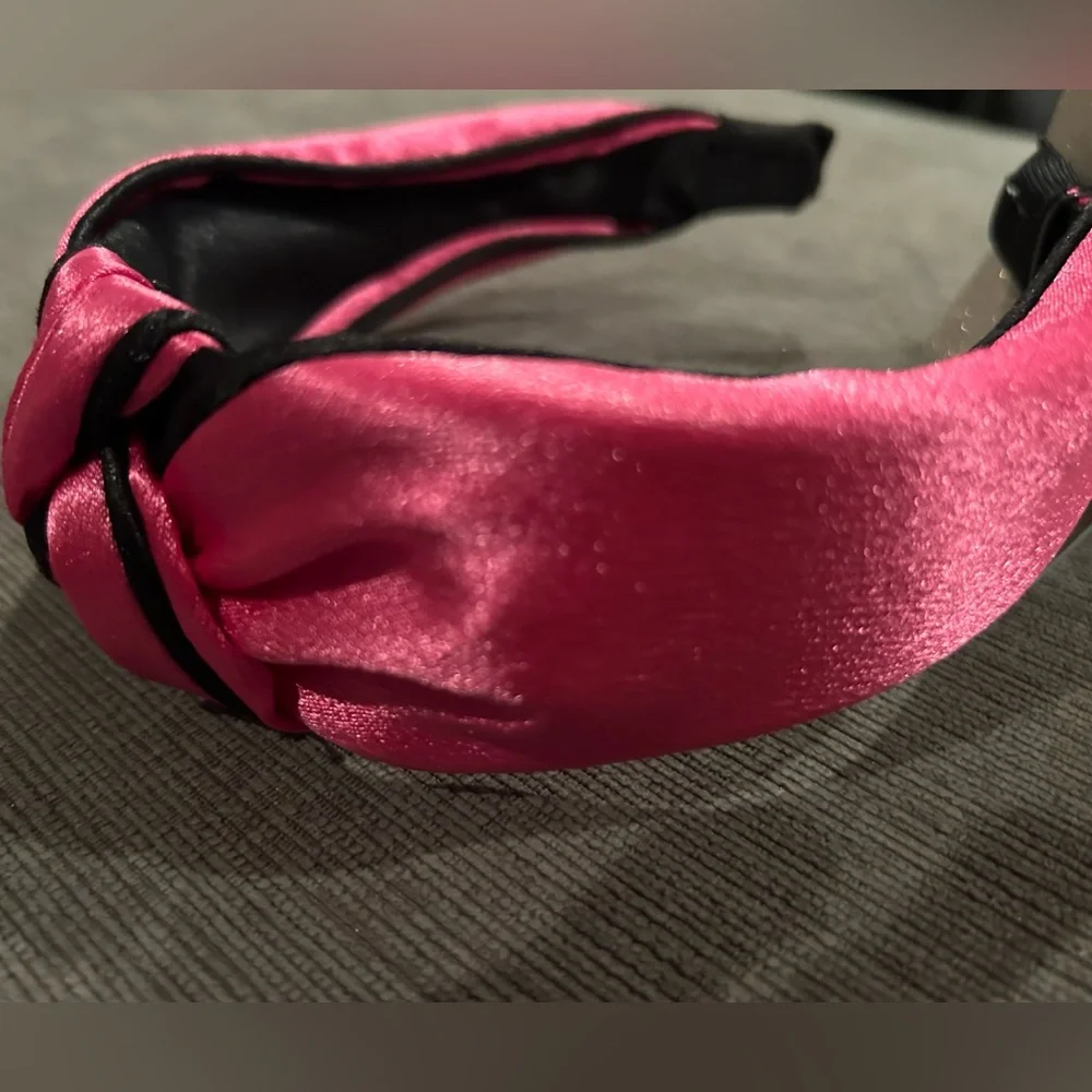 Natasha Pink Black Silk-Satin Knotted Headband